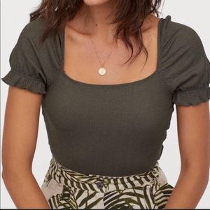 H&M Green Puff Sleeve Square Neck Top